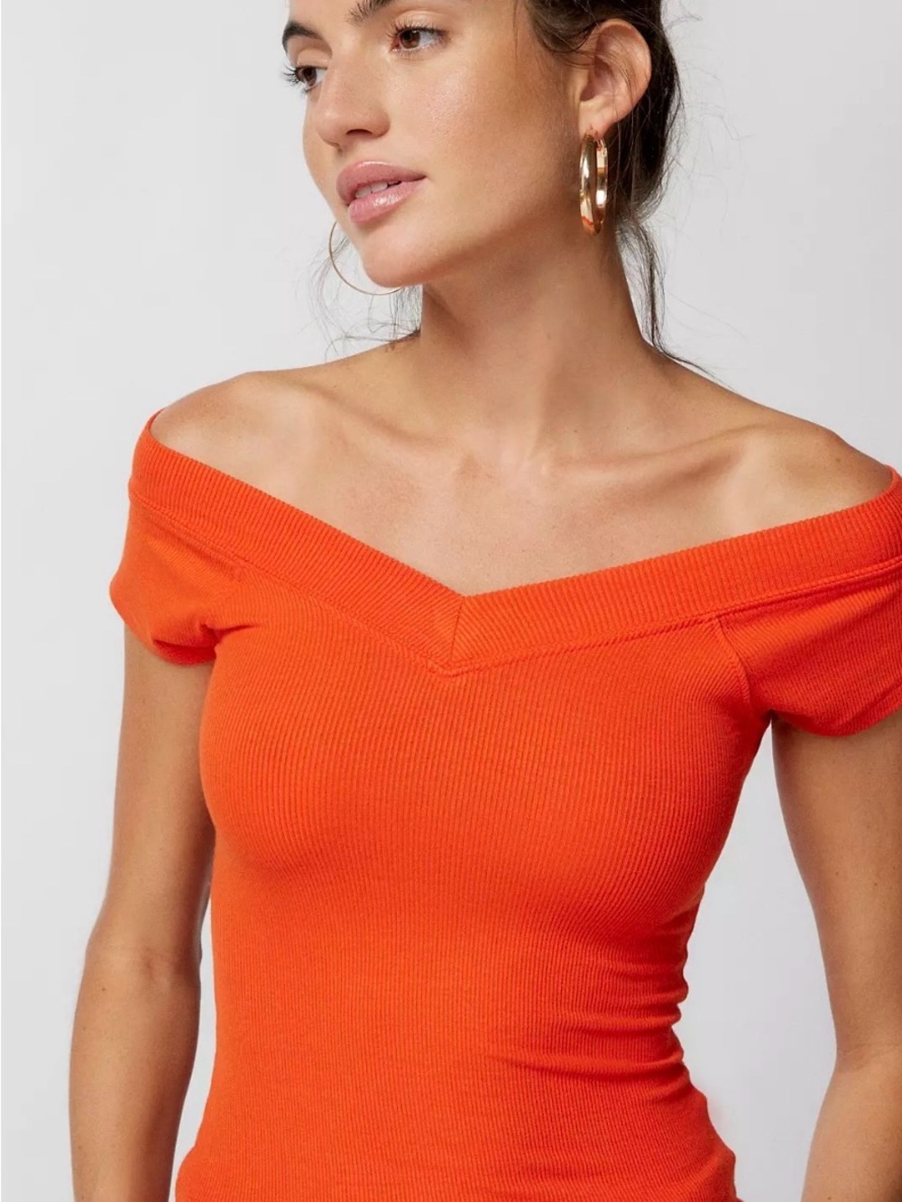 BDG Orange Off-Shoulder Ribbed Top urban outfitters